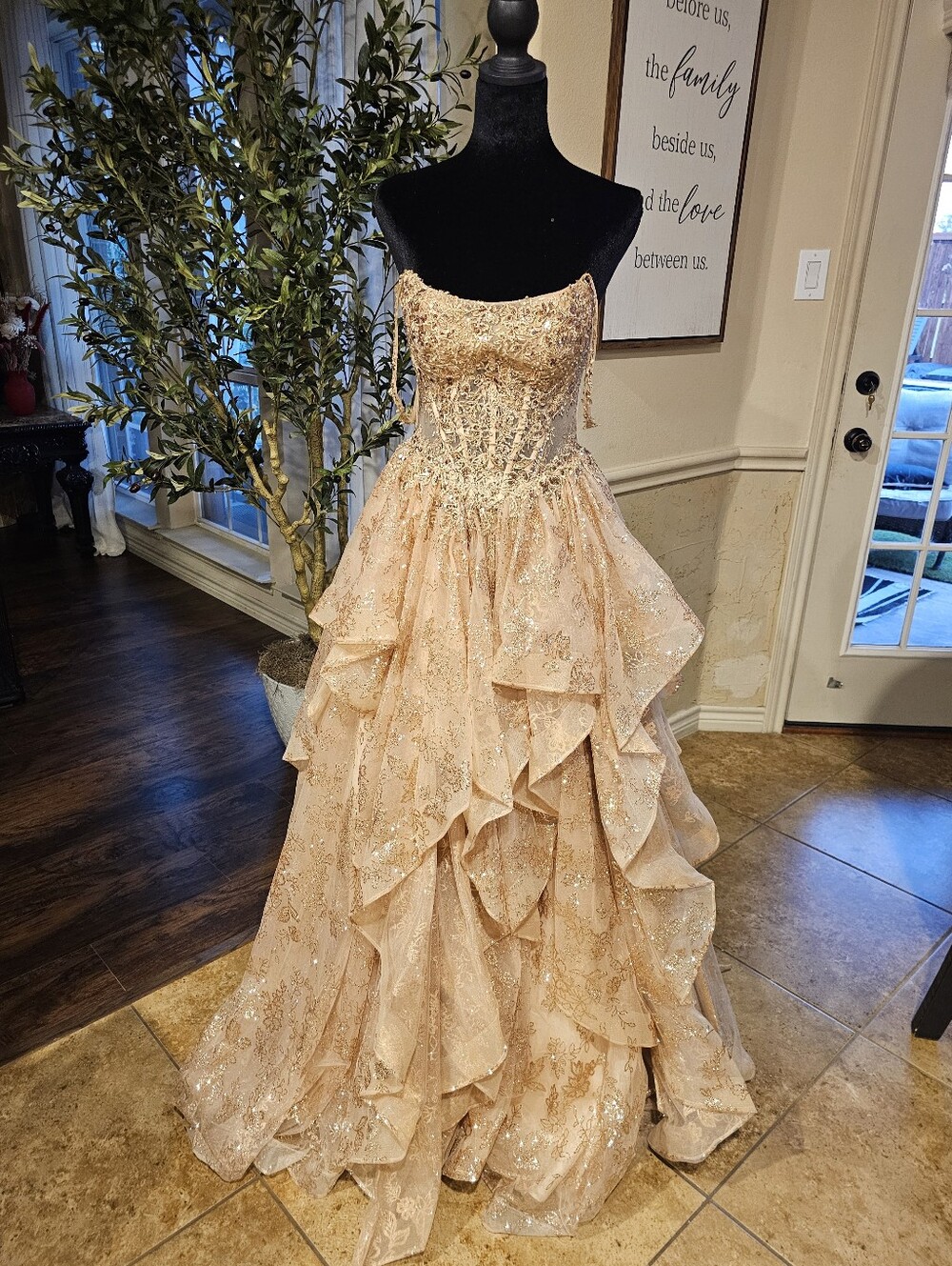 Sparkling Blush Ruffled Prom Ball Gown